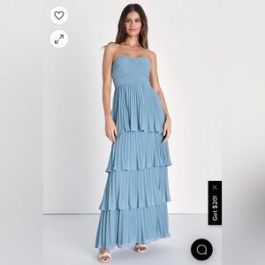 Lulu’s Seriously Sensational Light Blue Strapless Tiered Maxi Dress